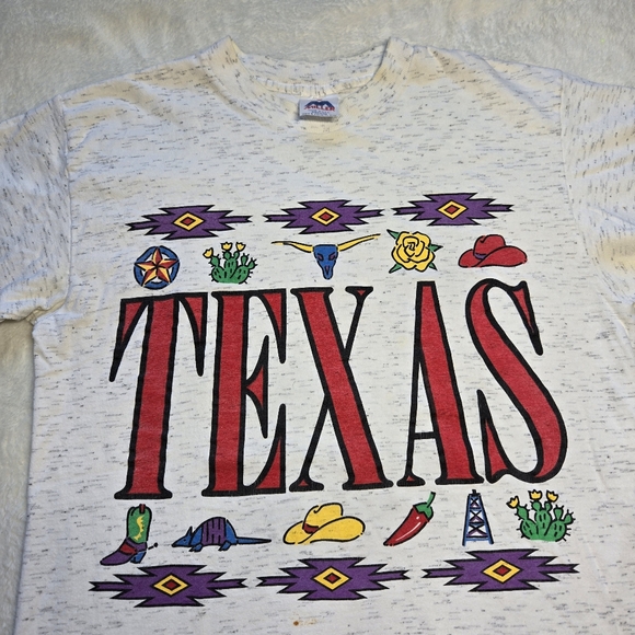 Vintage Texas Aztec T Shirt Mens Medium Cactus Longhorn Chile Cowboy Made In USA - Picture 2 of 8